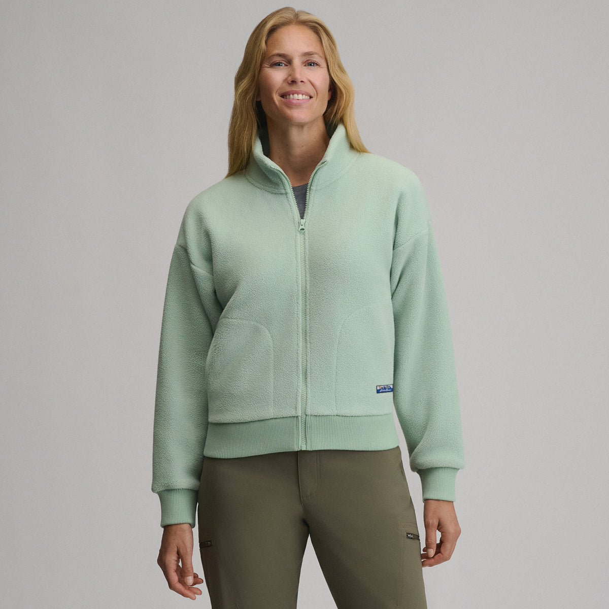 Women's Authentic Outdoor Full-Zip Fleece Mock Pullover-Limestone-9
