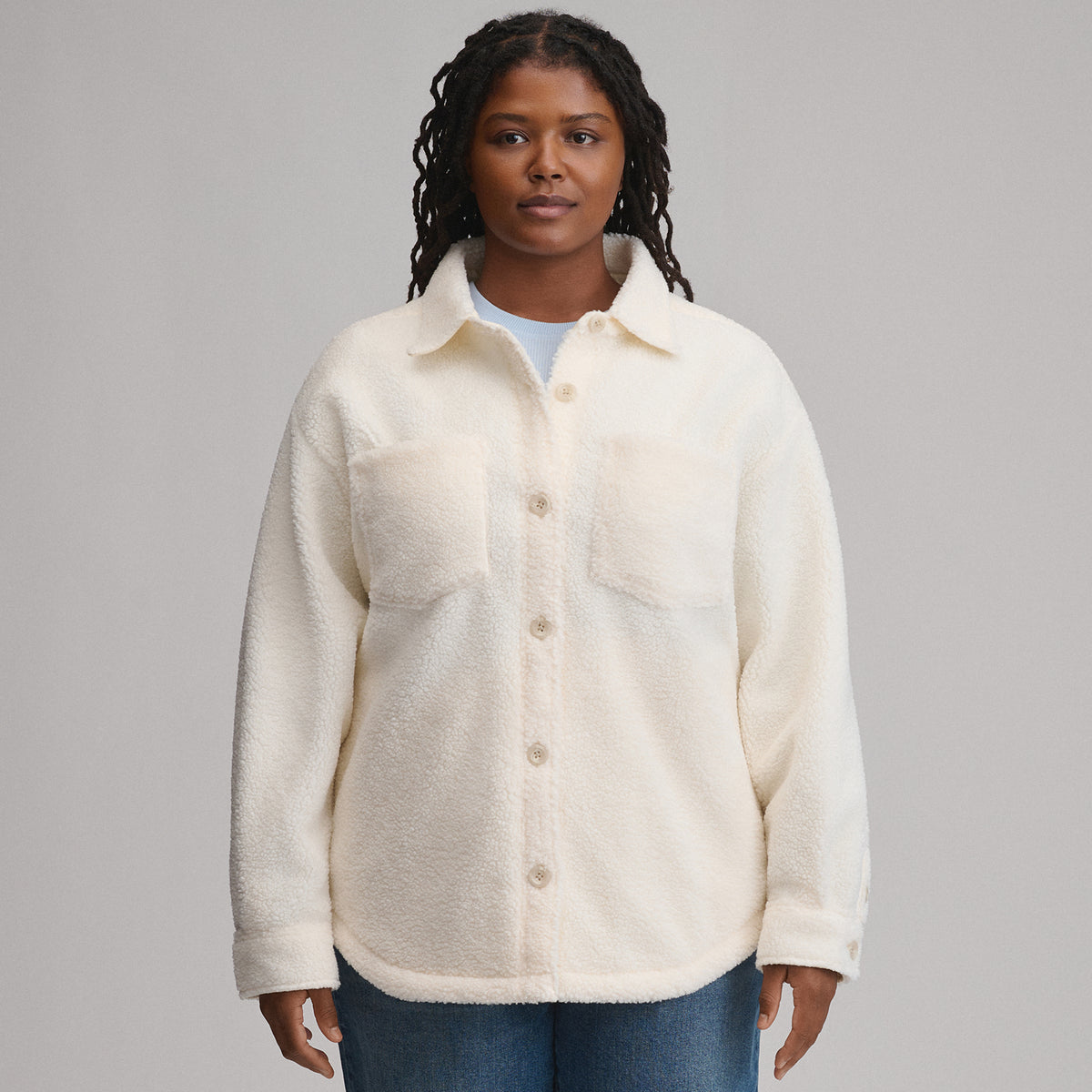 Women's Fleece Shirt Jacket-Ivory-1