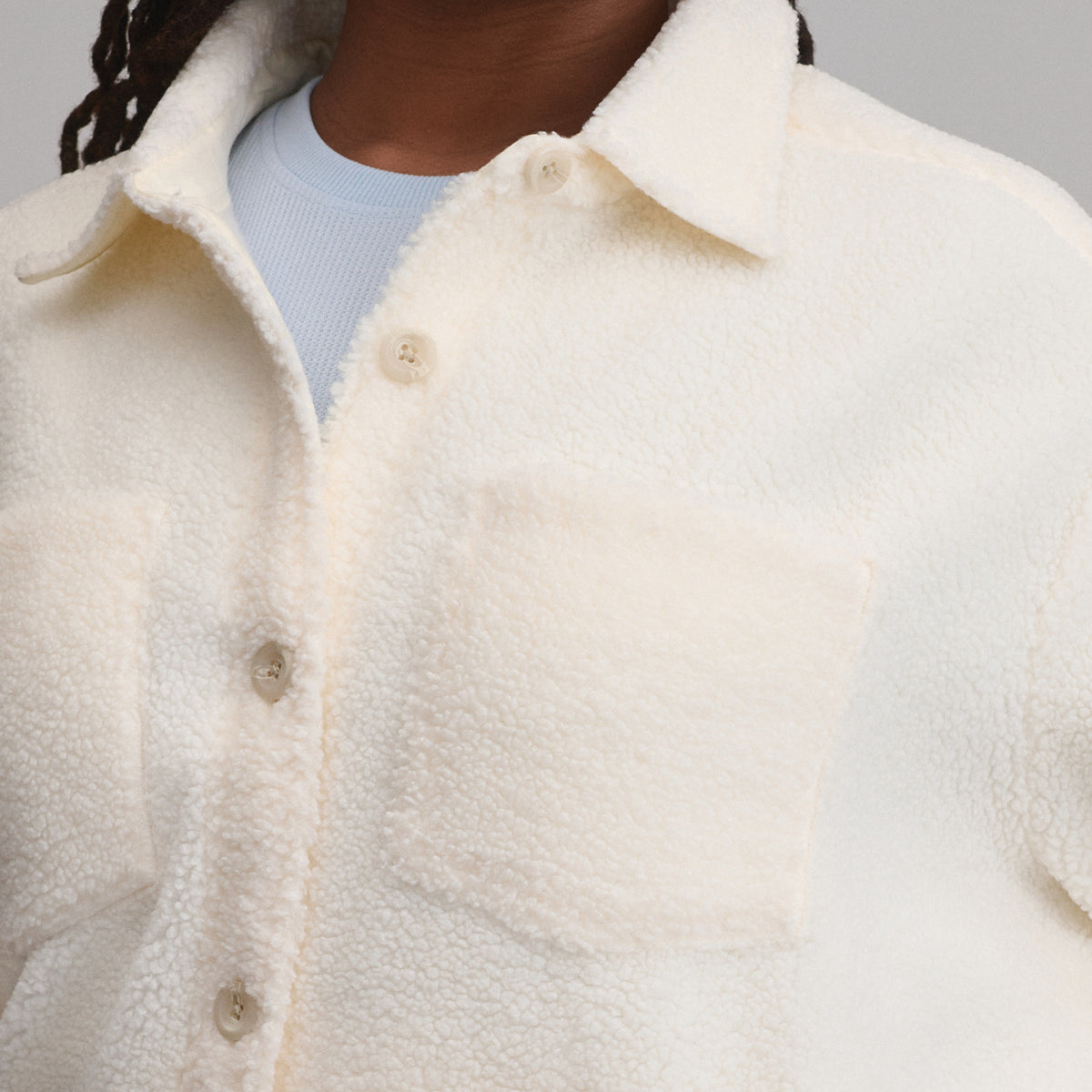 Women's Fleece Shirt Jacket-Ivory-3