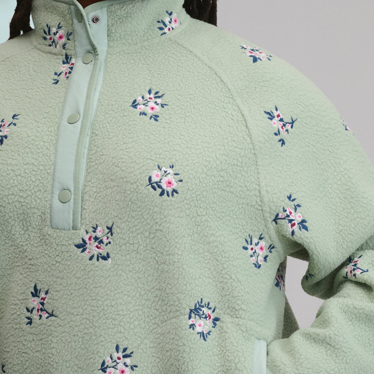 Women's Plush Fleece Snap-Mock Pullover - Embroidered-Limestone-7