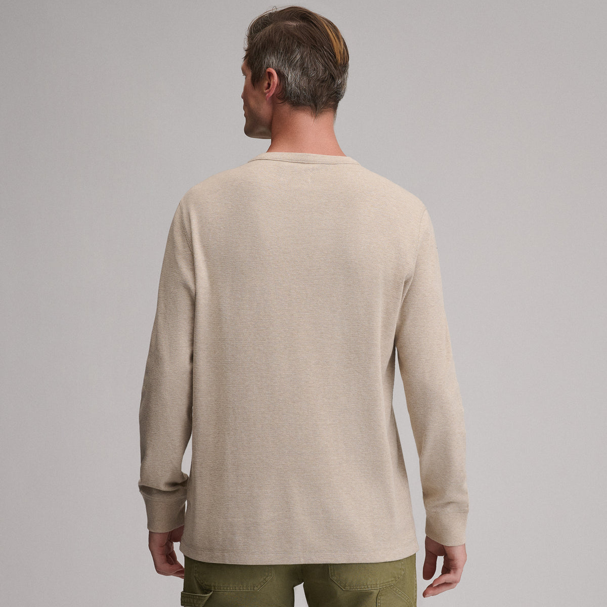 Men's Birds Eye Long-Sleeve Thermal Henley-Light Khaki-2