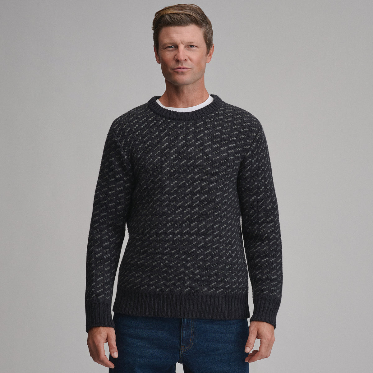 Men's Holiday Festive Birdseye Crew Sweater-Charcoal Heather-1