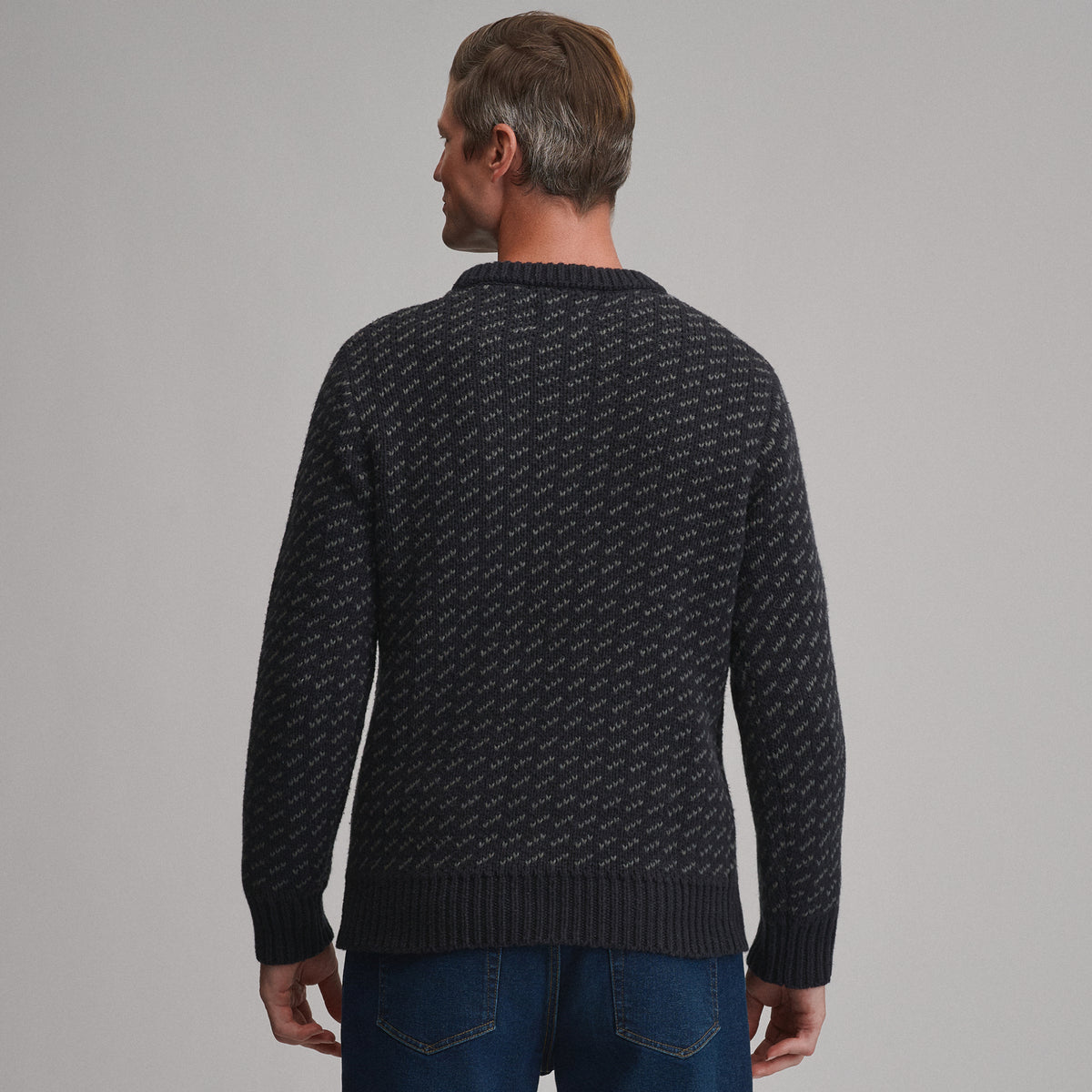 Men's Holiday Festive Birdseye Crew Sweater-Charcoal Heather-2