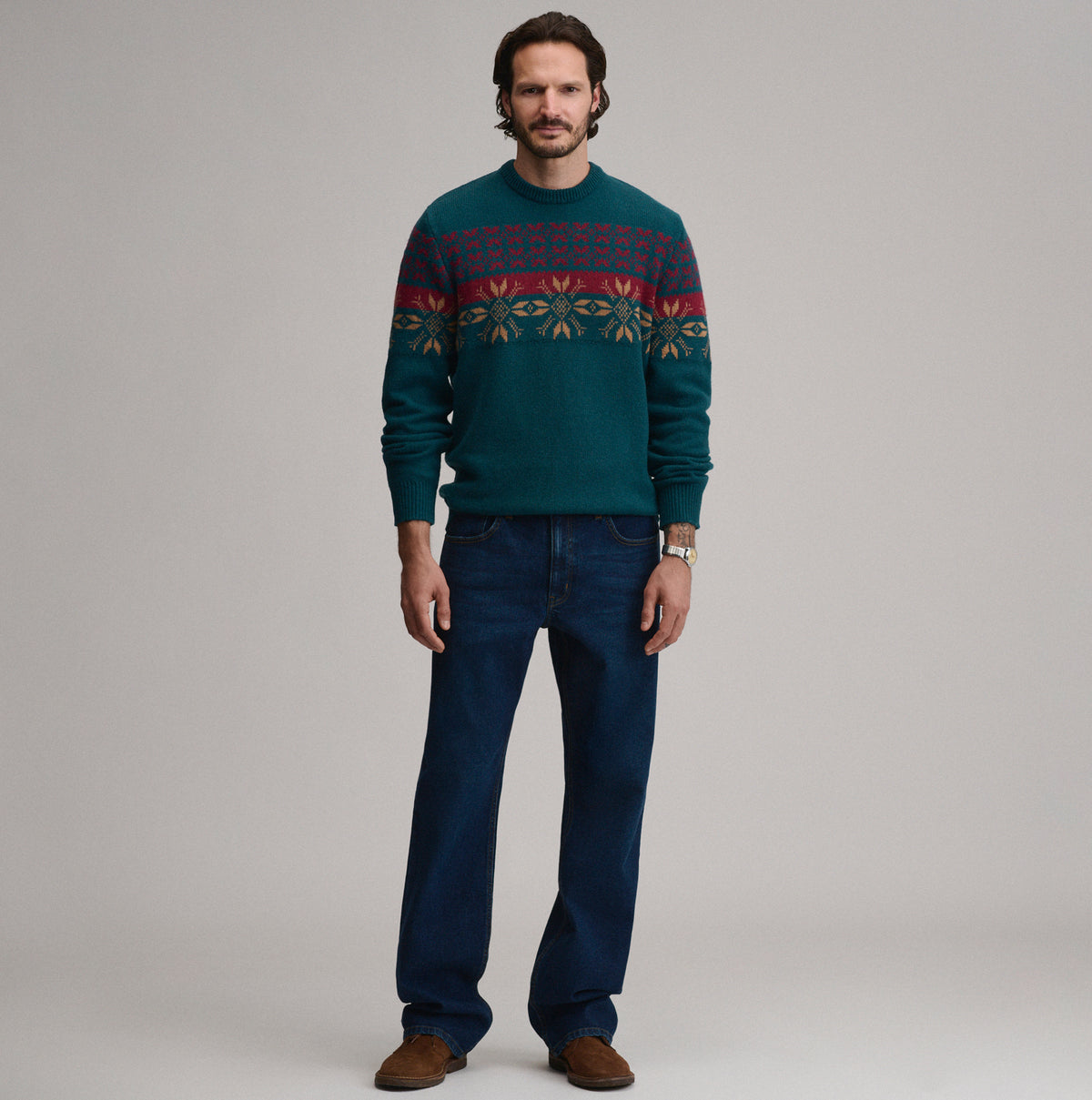 Holiday Festive Jacquard Crew-Highland Teal-8