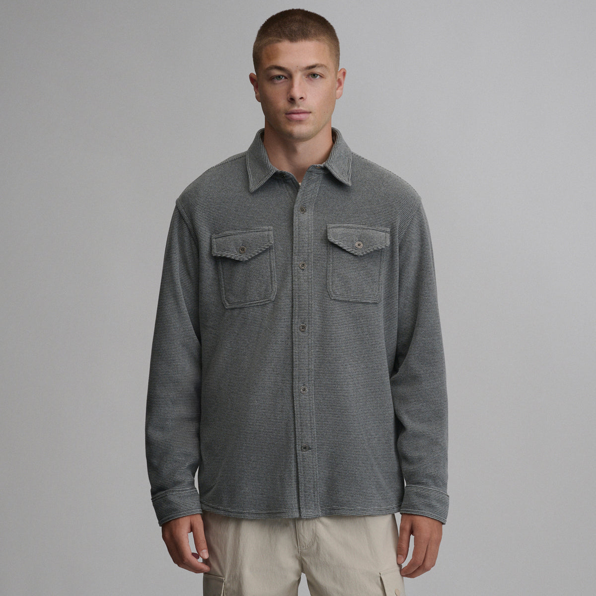 LS Chutes Microfleece Shirt - Stripe-Med Heather Gray-13