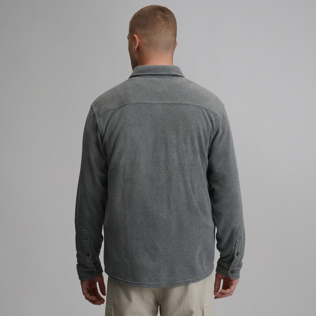 LS Chutes Microfleece Shirt - Stripe-Med Heather Gray-14