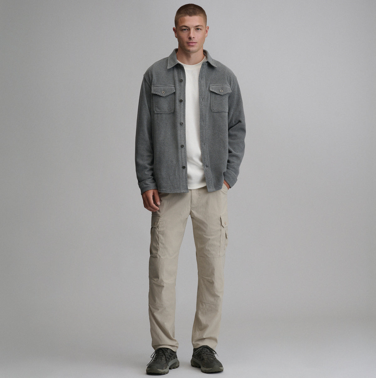 LS Chutes Microfleece Shirt - Stripe-Med Heather Gray-16