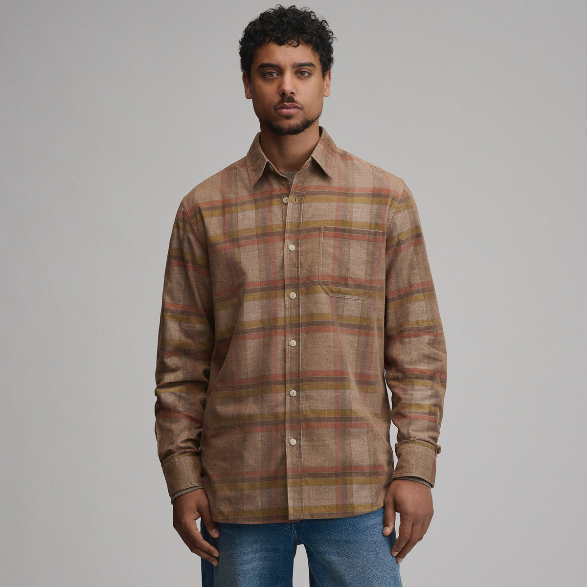 LS Fine Wale Corduroy - Plaid-Khaki-9