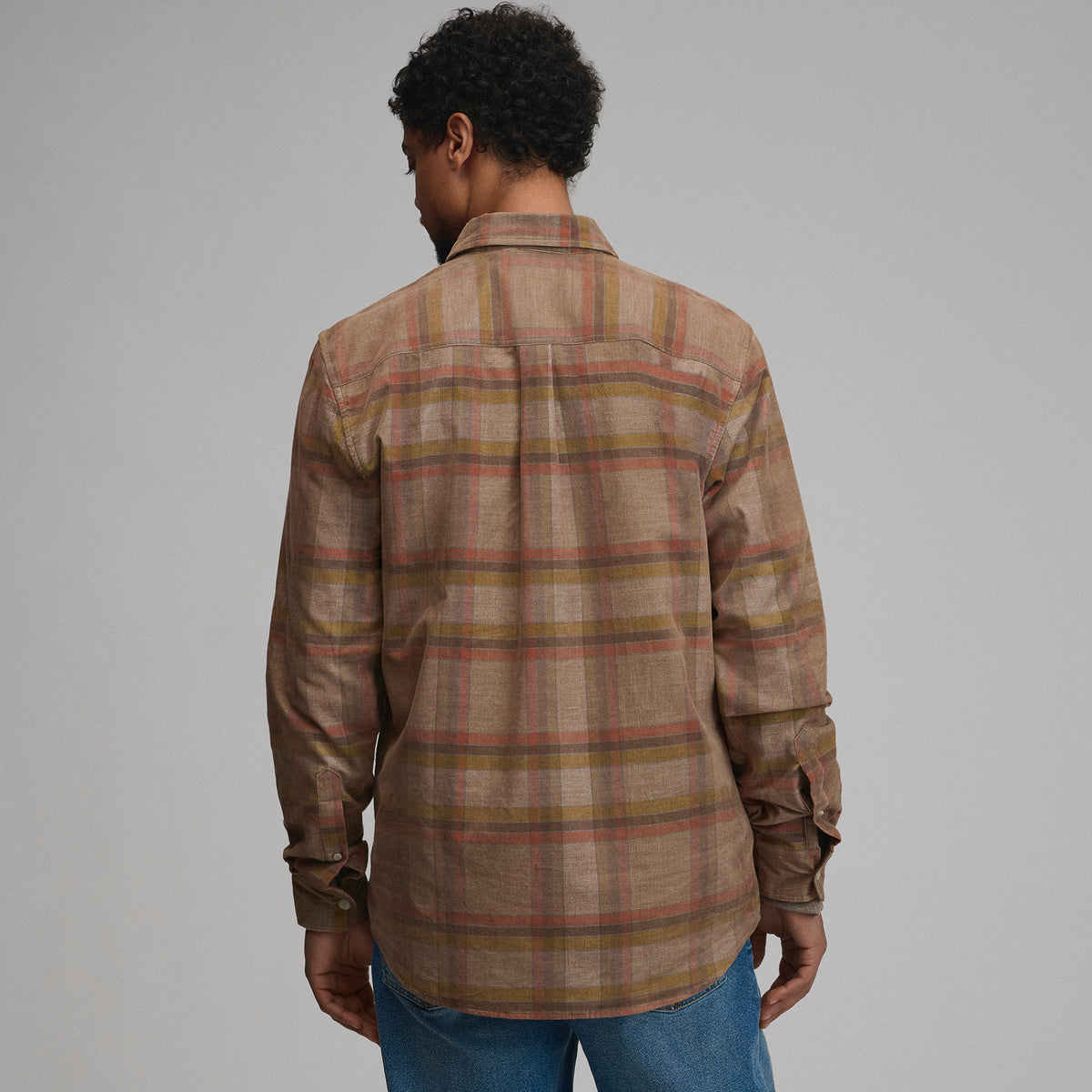 LS Fine Wale Corduroy - Plaid-Khaki-10