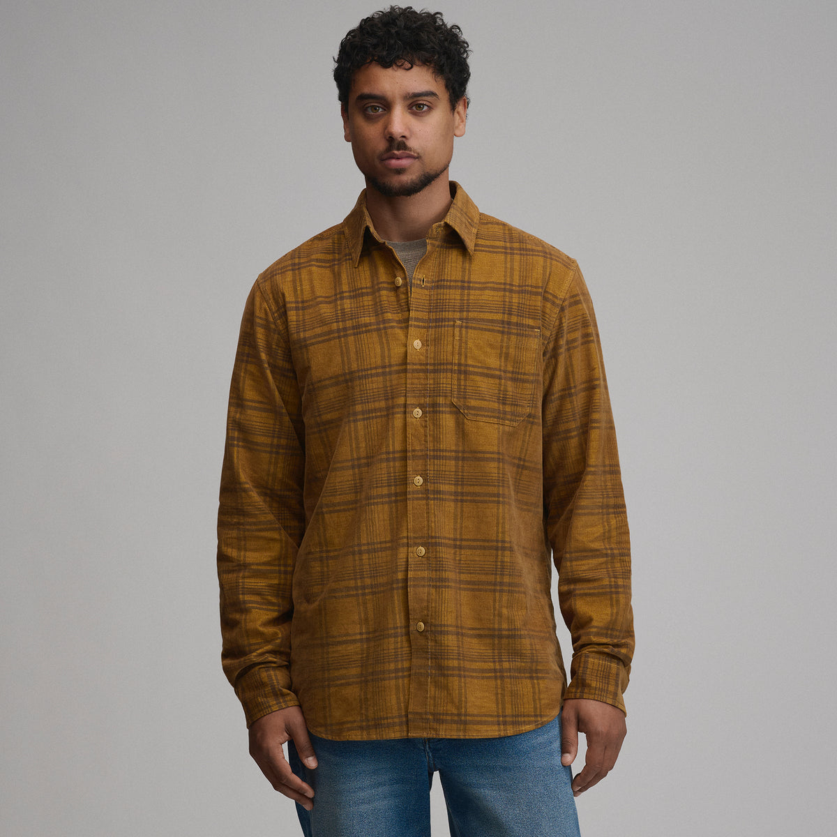 LS Fine Wale Corduroy - Plaid-Gold-13
