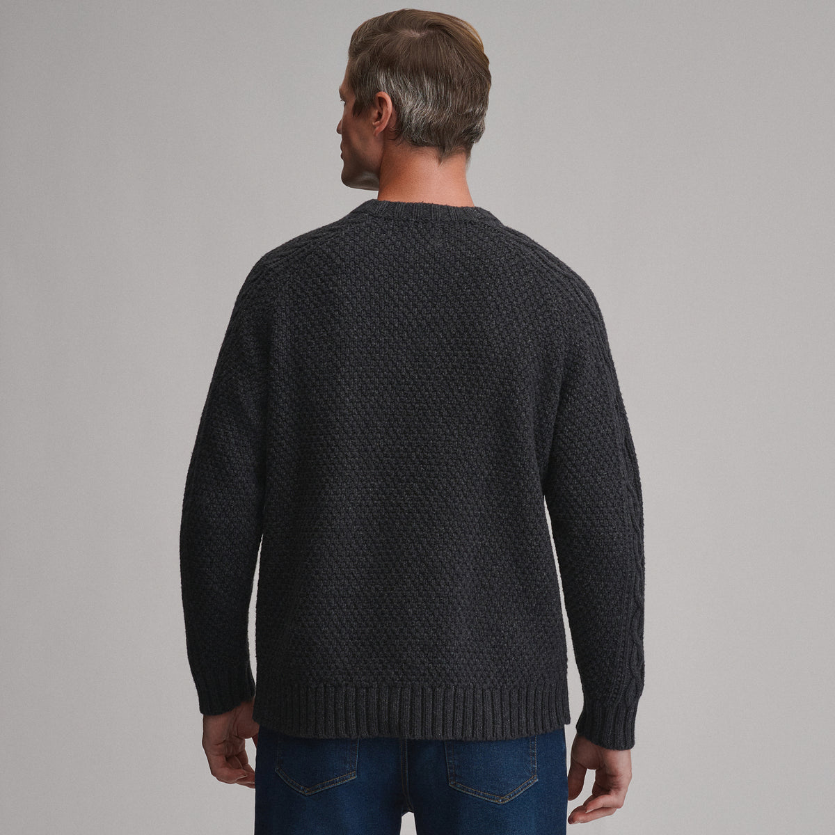 Men's Northwest Cable Crew Sweater-Charcoal Heather-2