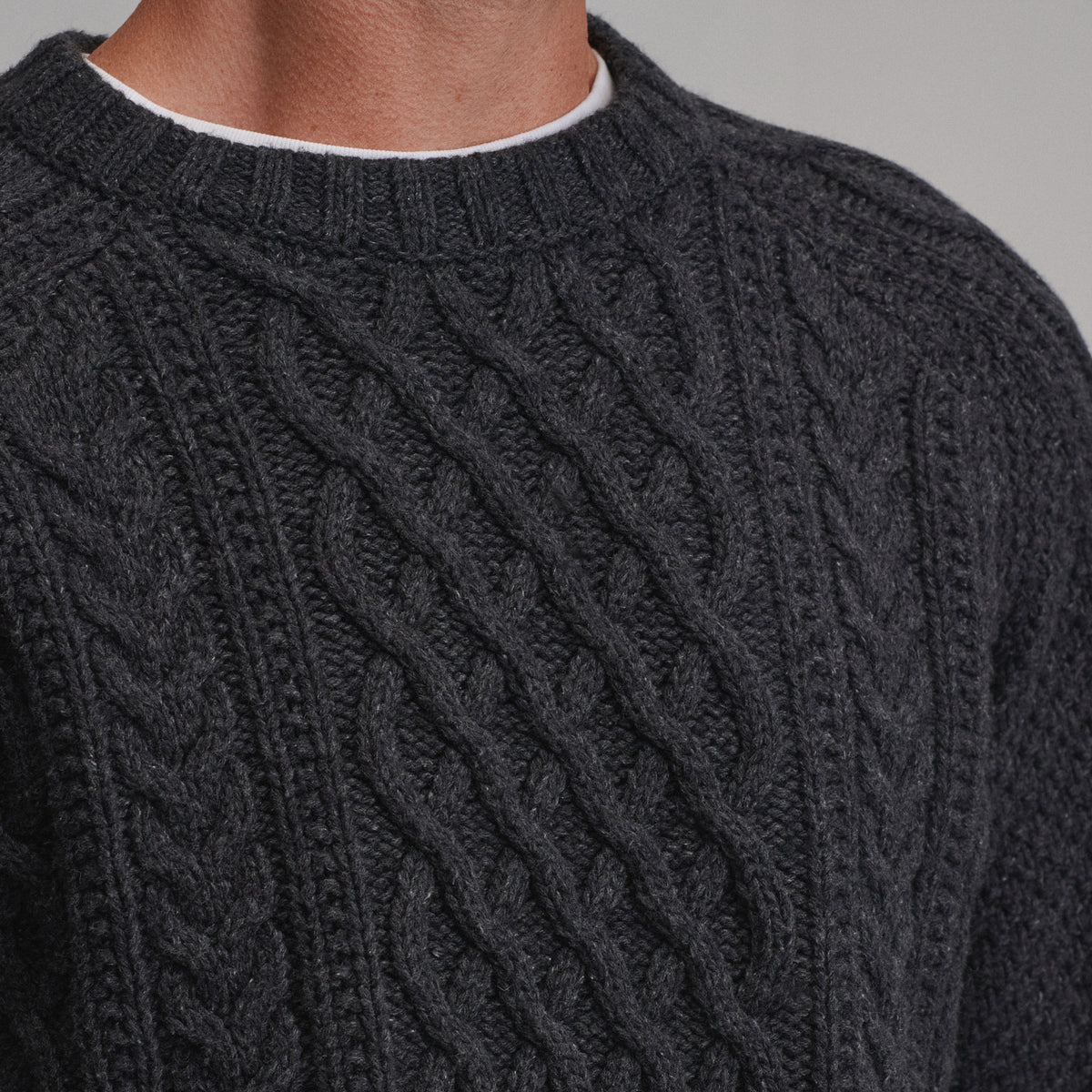 Men's Northwest Cable Crew Sweater-Charcoal Heather-3
