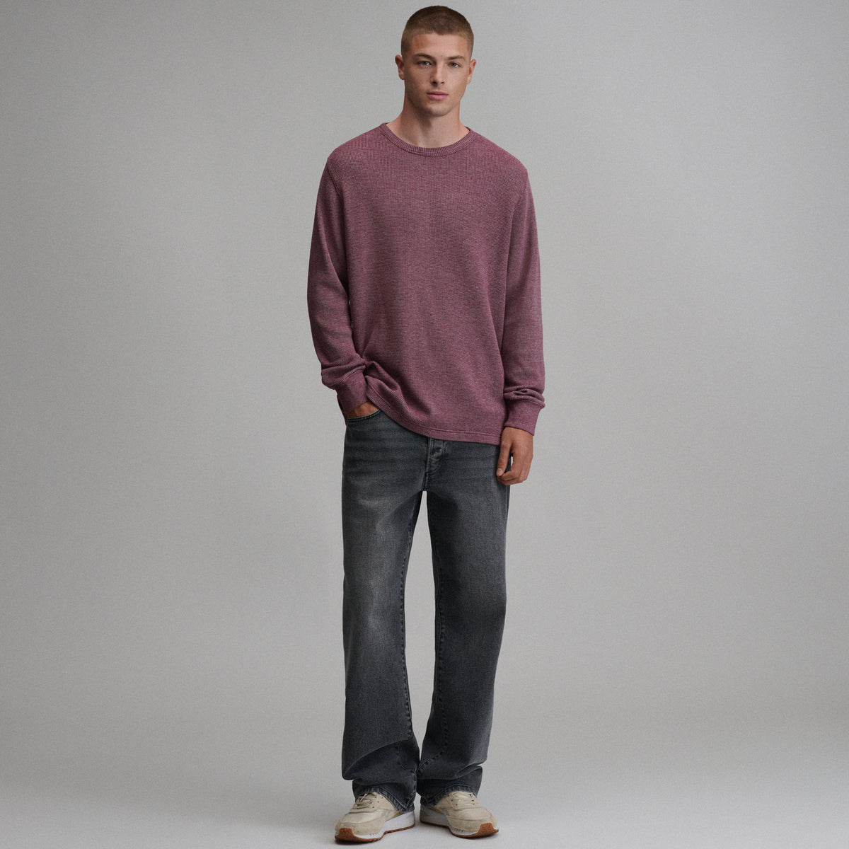 Plaited Waffle Thermal Crew-Dk Lava-20