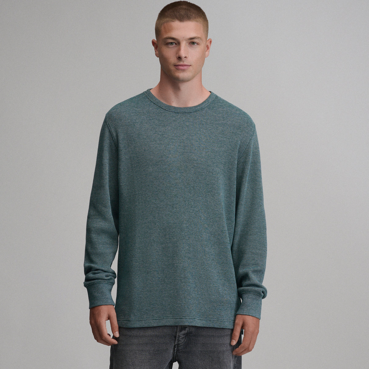 Plaited Waffle Thermal Crew-Deep Teal-21