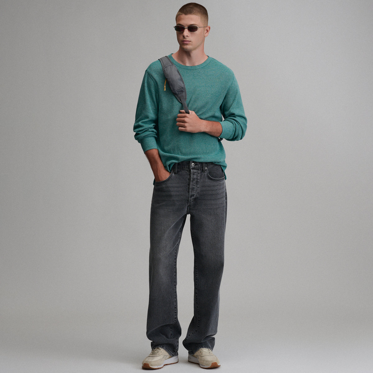 Plaited Waffle Thermal Crew-Sea Glass-28