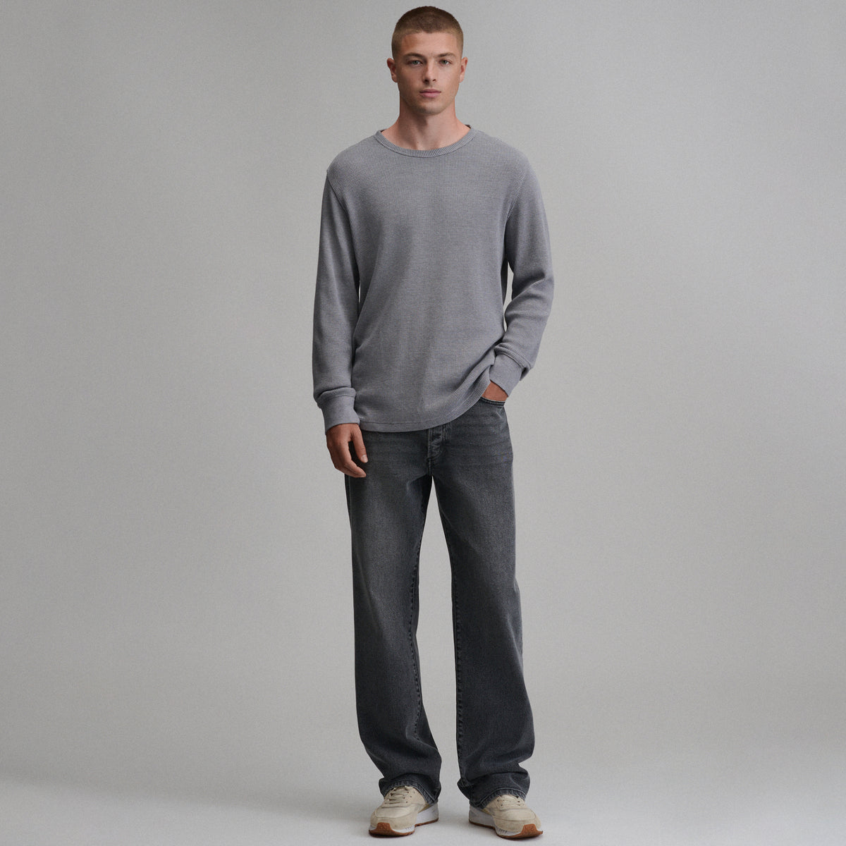 Plaited Waffle Thermal Crew-Slate-32