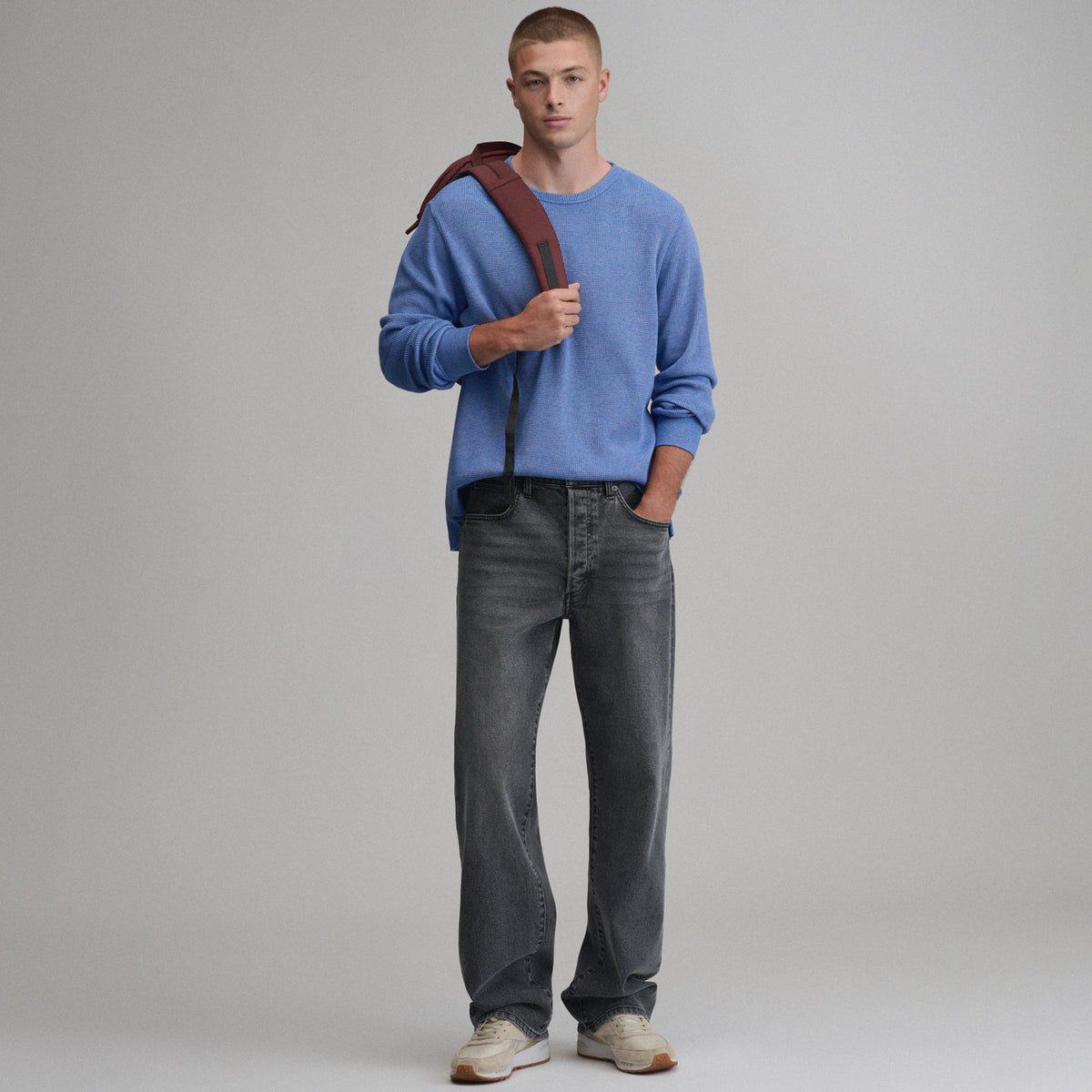 Plaited Waffle Thermal Crew-Whistle Blue-36