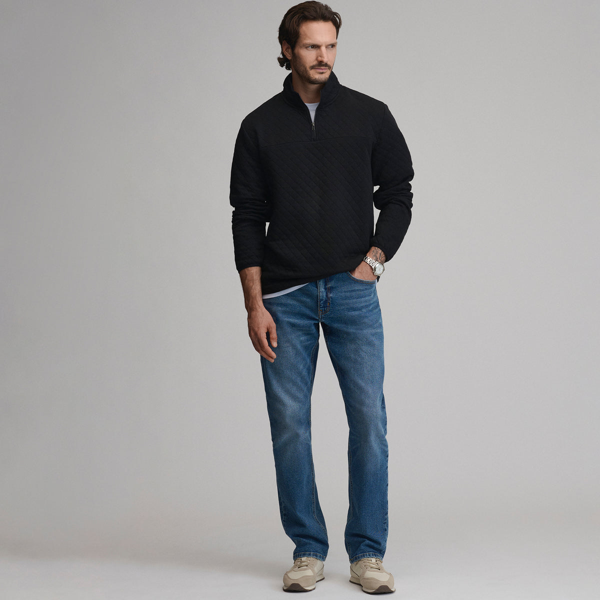 Quilted Quarter Zip-Black-4