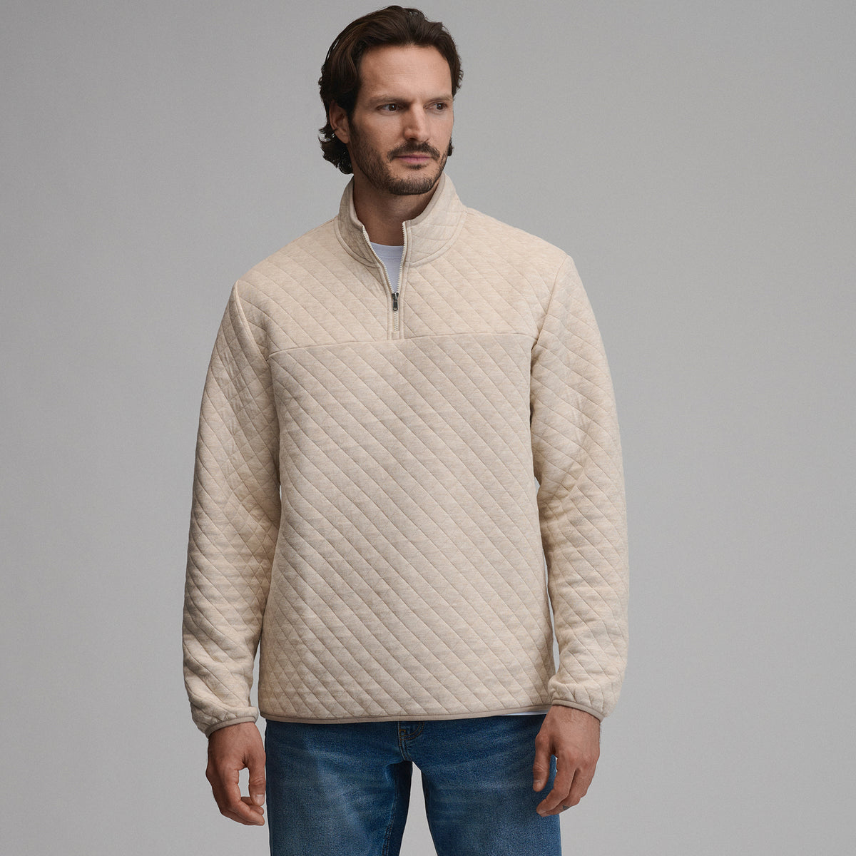Quilted Quarter Zip-Heather Oatmeal-13