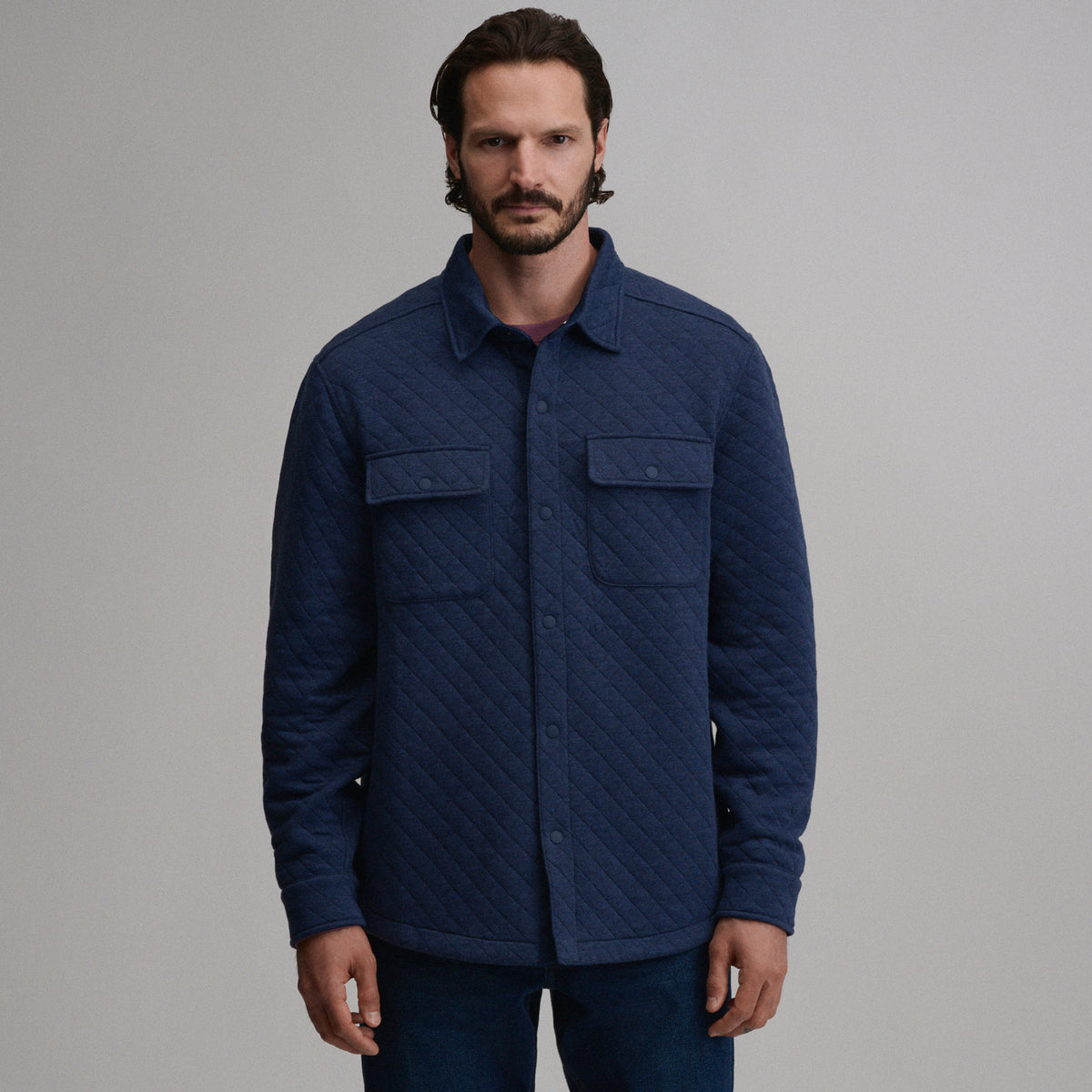 Quilted Shirt Jacket-Navy/Heather-11