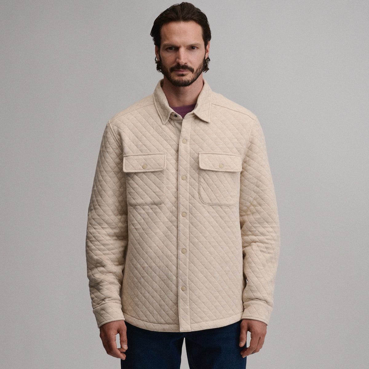 Quilted Shirt Jacket-Heather Oatmeal-16