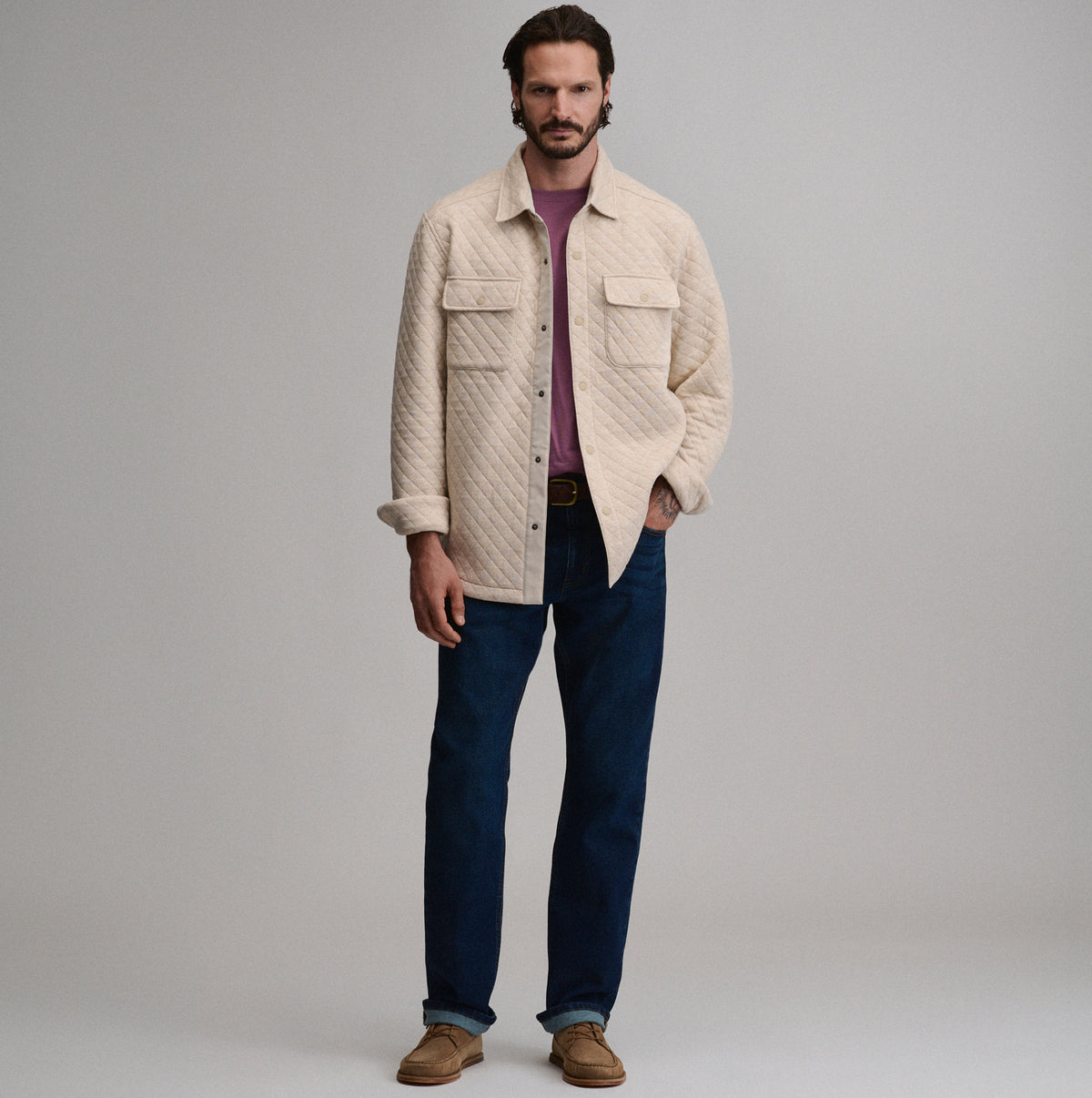 Quilted Shirt Jacket-Heather Oatmeal-20