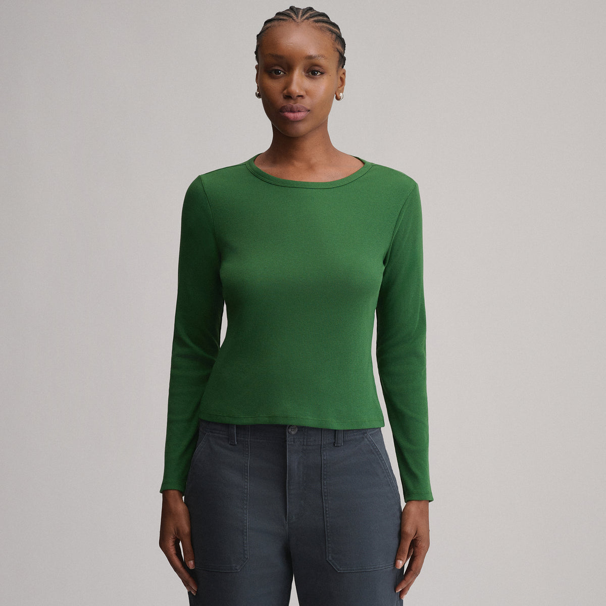 Women's Softline Rib Long-Sleeve Crew-Asparagus-1