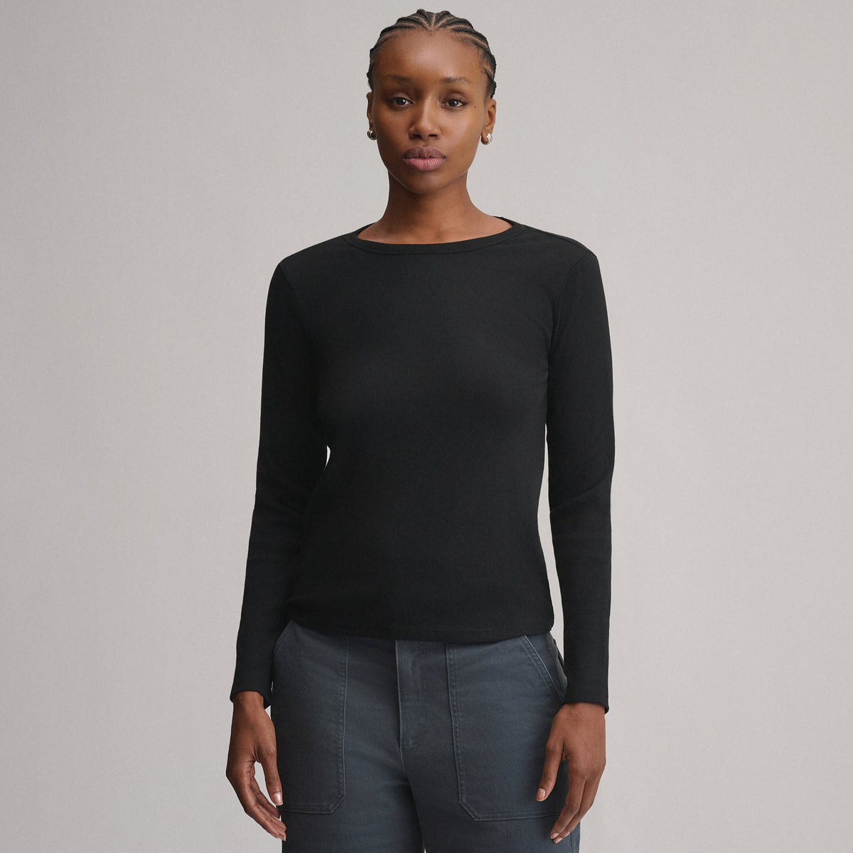 Women's Softline Rib Long-Sleeve Crew-Black-5