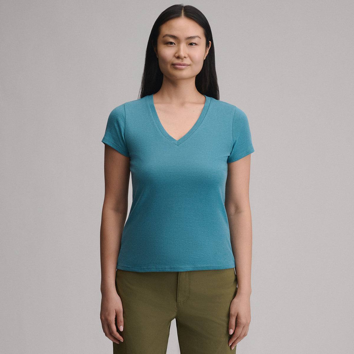 Women's Everyday Short-Sleeve V-Neck T-Shirt-Azure-1