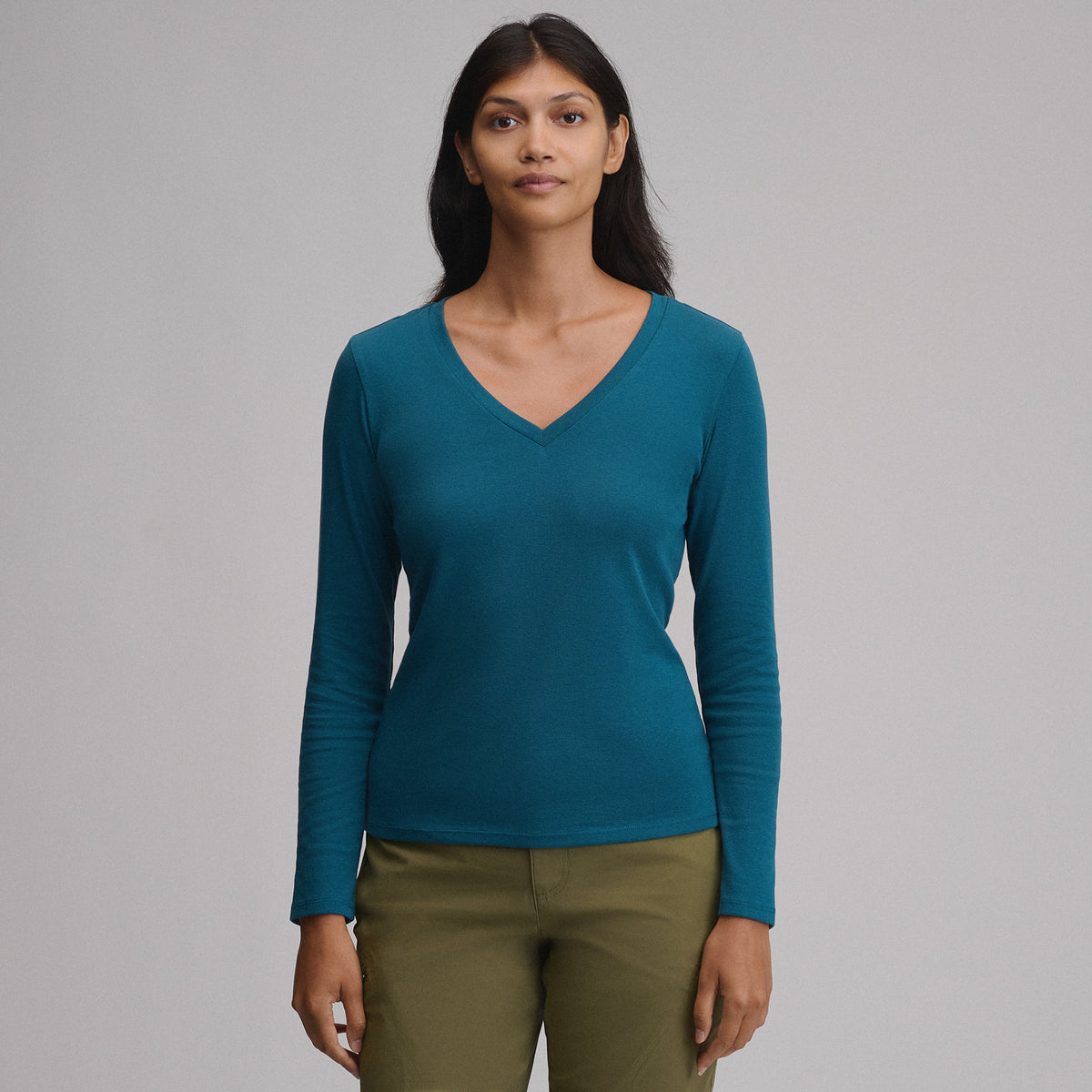 Women's Everyday Long-Sleeve V-Neck T-Shirt-Meridian Blue-23