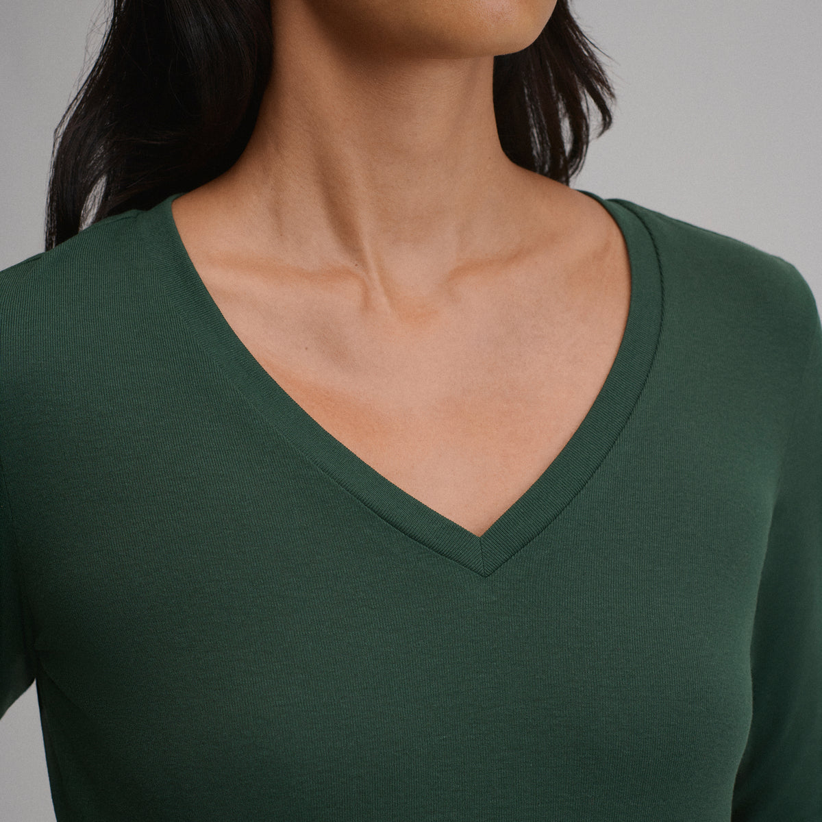 Women's Everyday Long-Sleeve V-Neck T-Shirt-Dark Mint-33