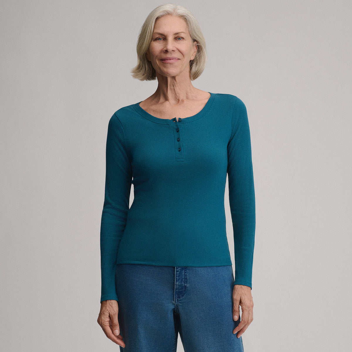 Women's Softline Rib Long-Sleeve Henley-Meridian Blue-1