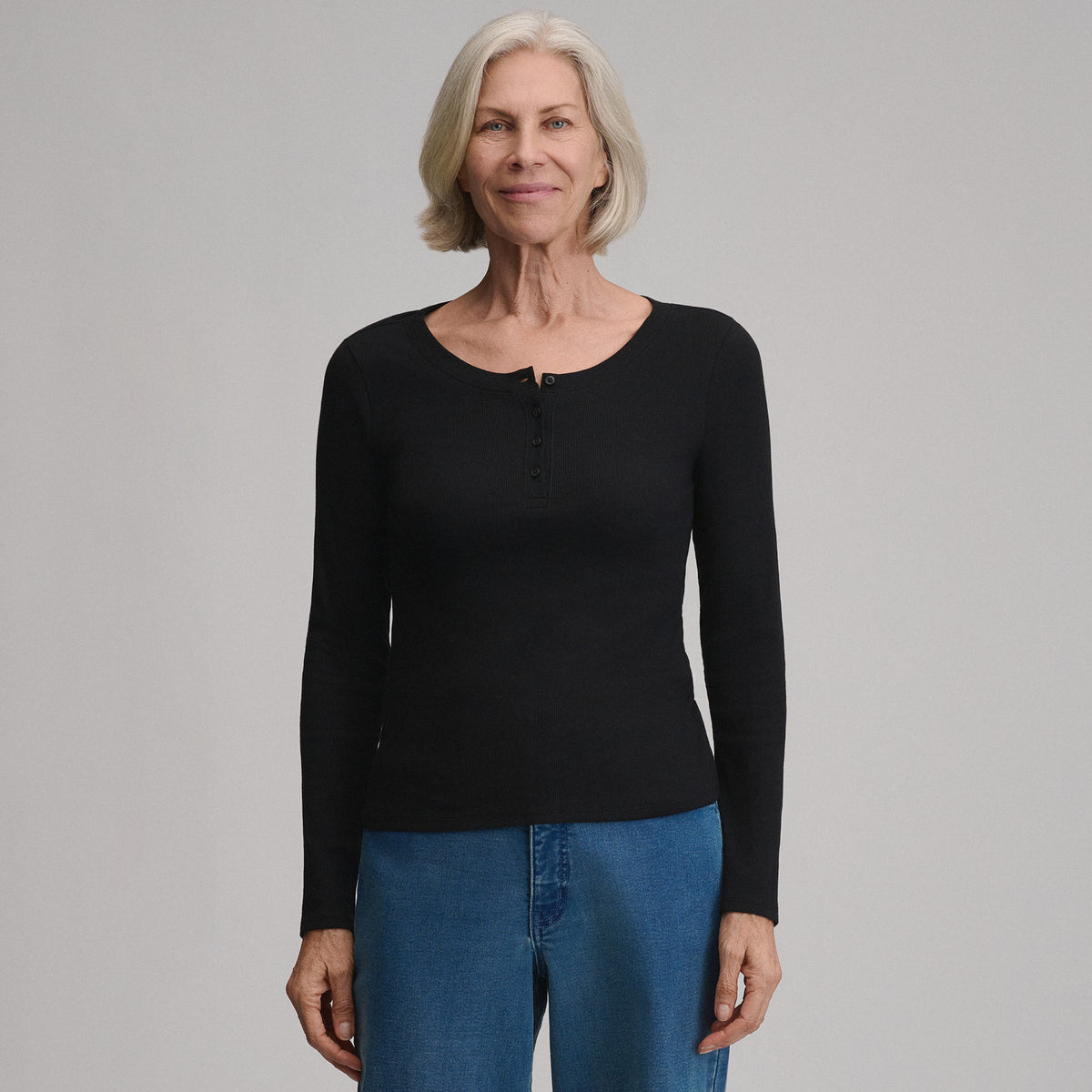 Women's Softline Rib Long-Sleeve Henley-Black-5