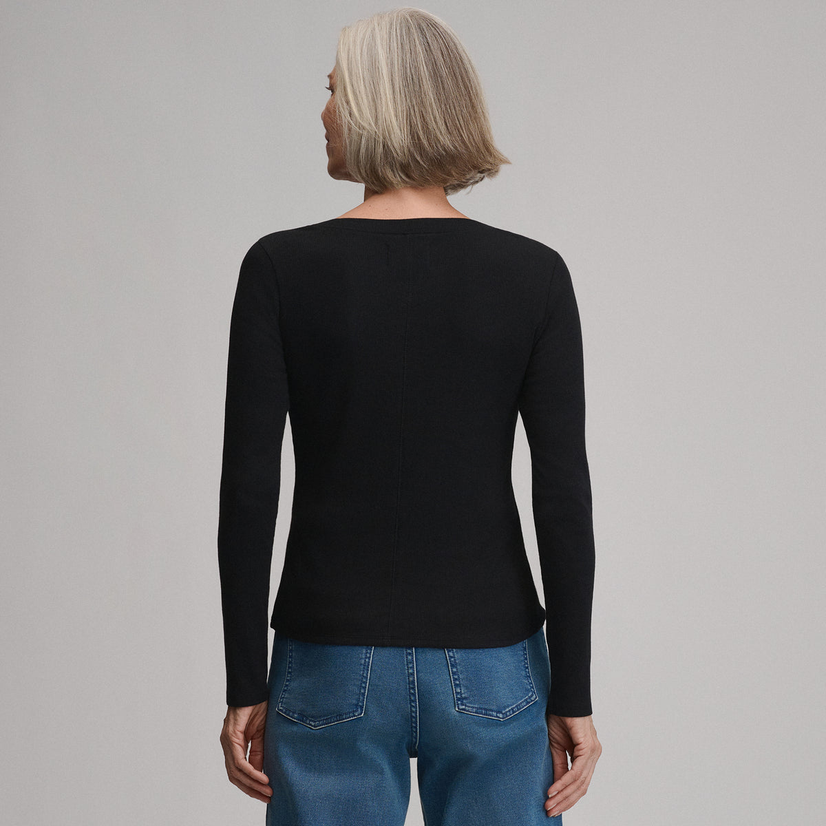 Women's Softline Rib Long-Sleeve Henley-Black-6
