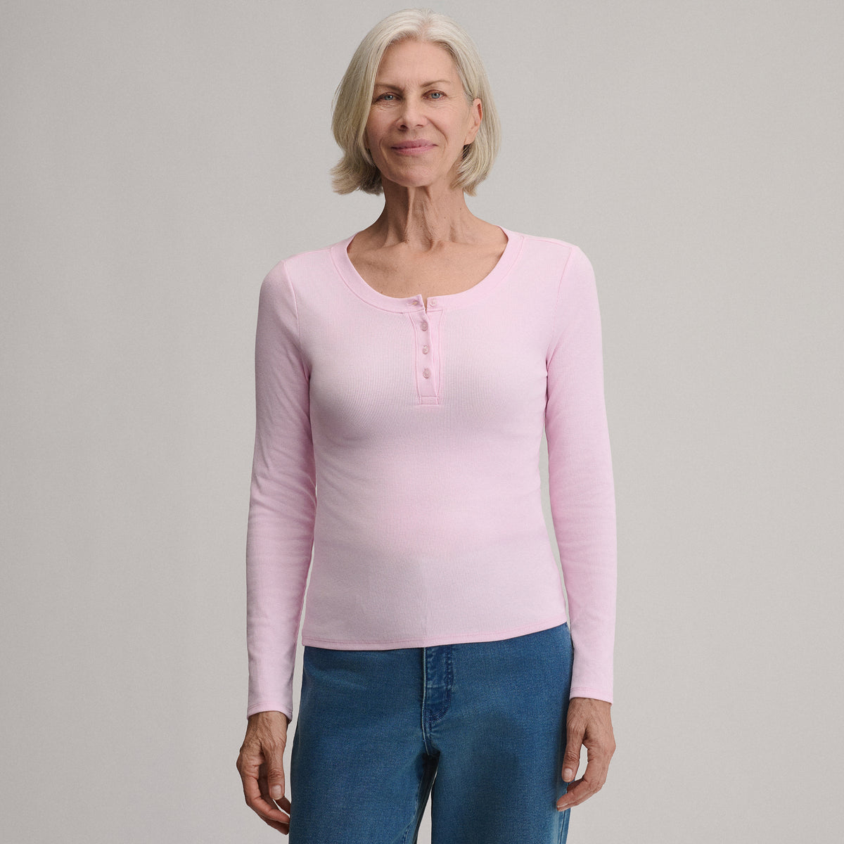 Women's Softline Rib Long-Sleeve Henley-Light Pink-17