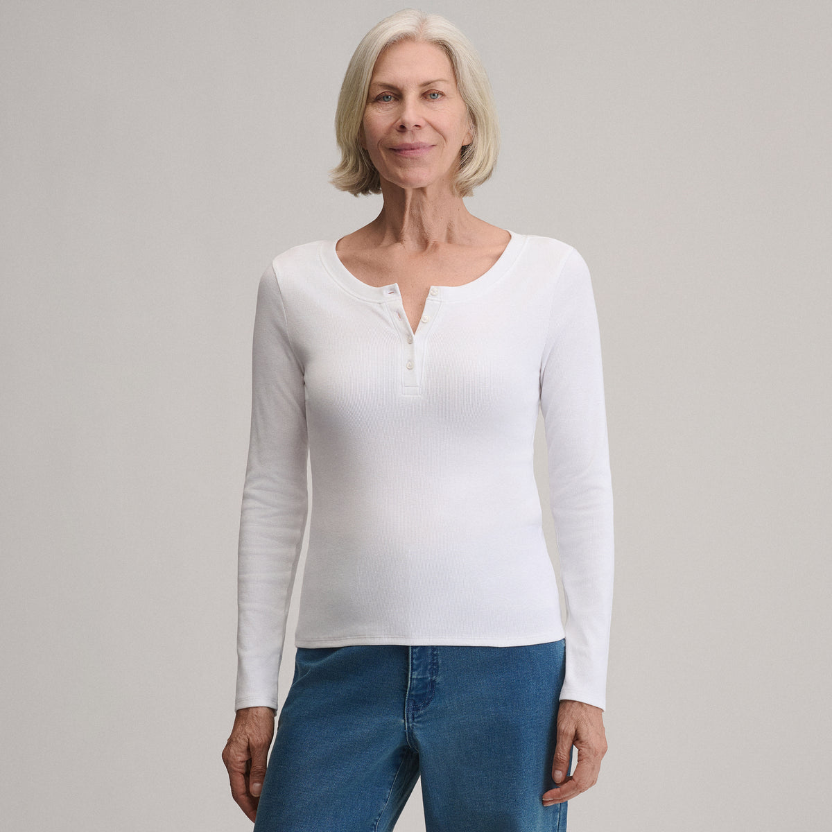 Women's Softline Rib Long-Sleeve Henley-White-25