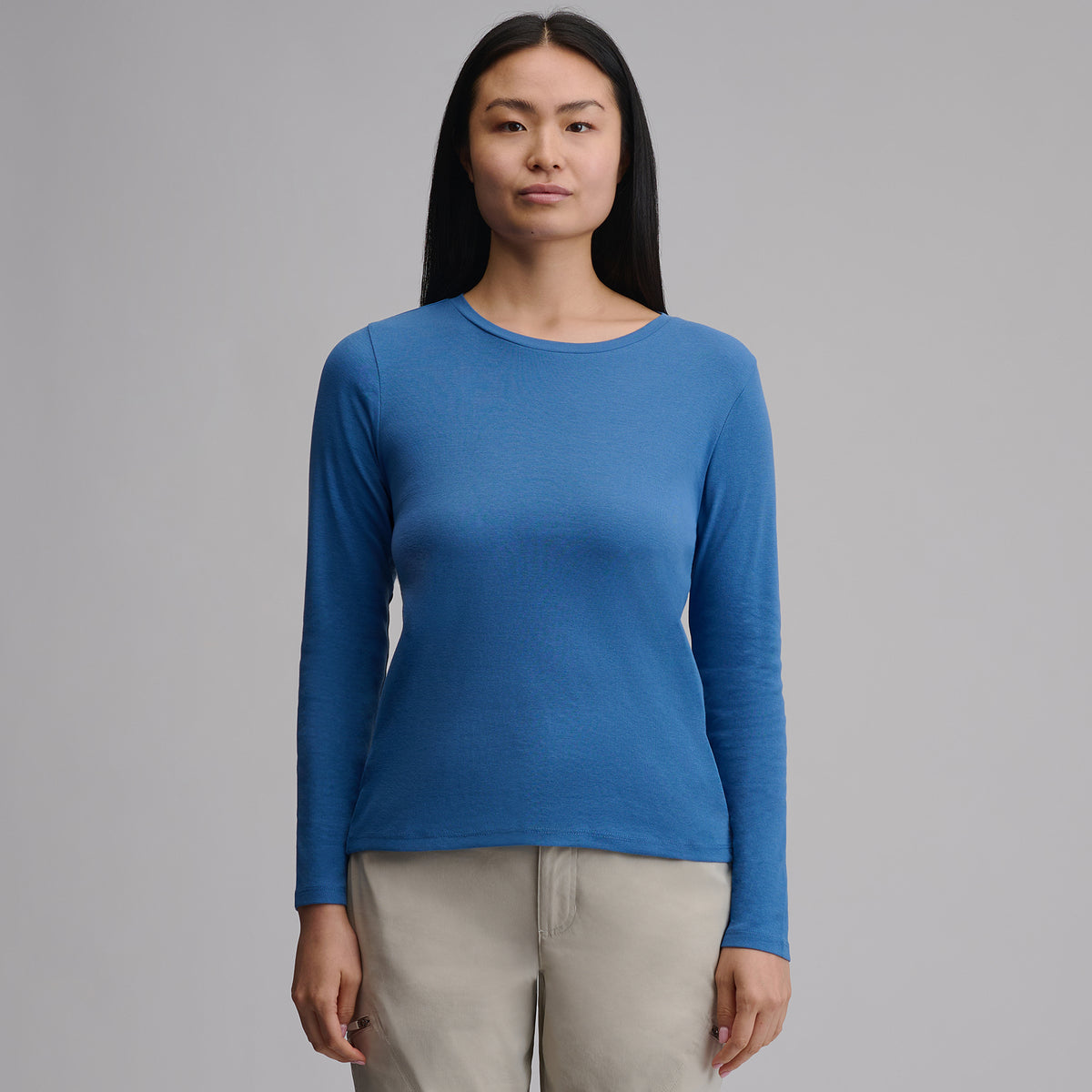 Women's Everyday Long-Sleeve Crewneck T-Shirt-Dk Chambray-35