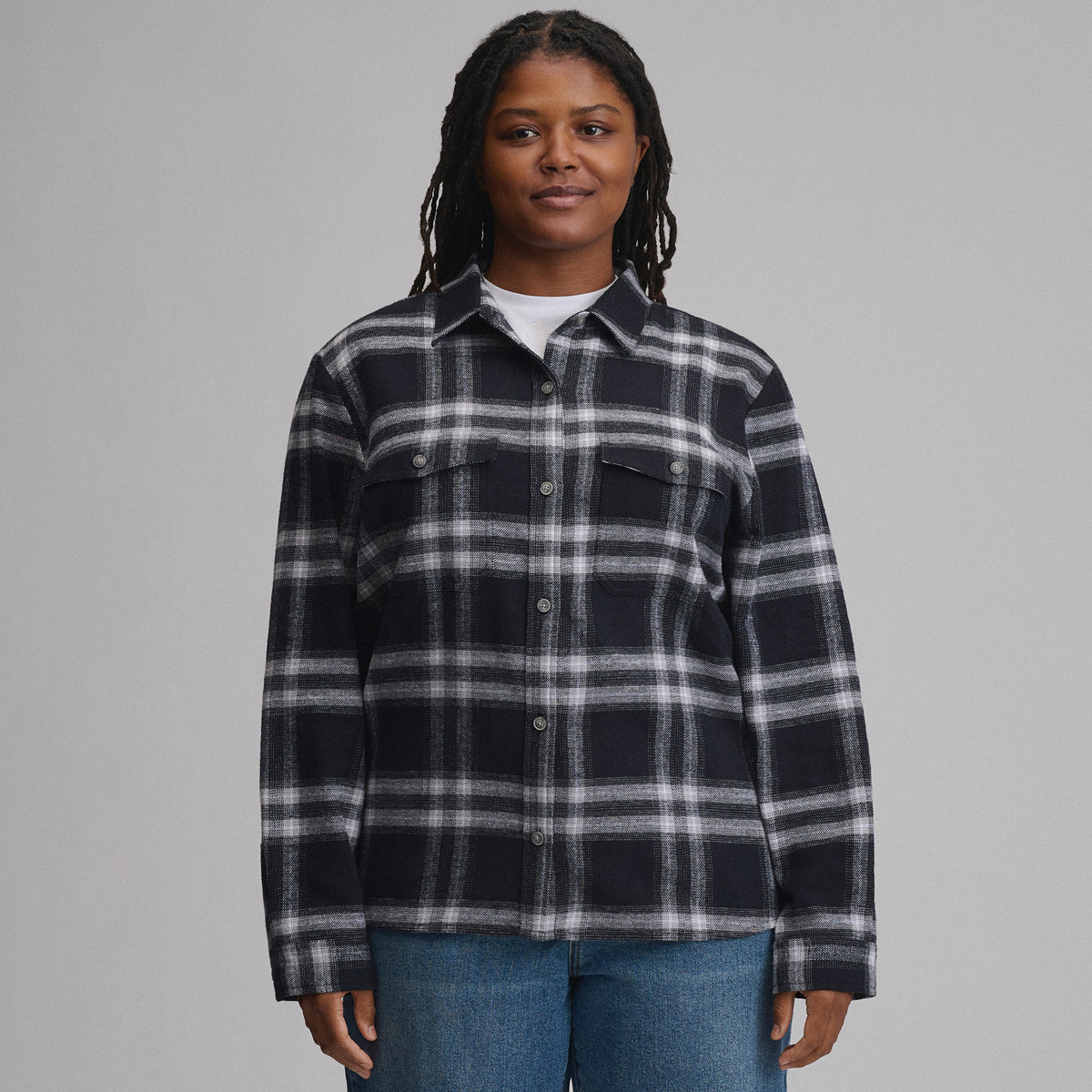 Women's Long-Sleeve Heritage Soft Classic Flannel Shirt-Black-1