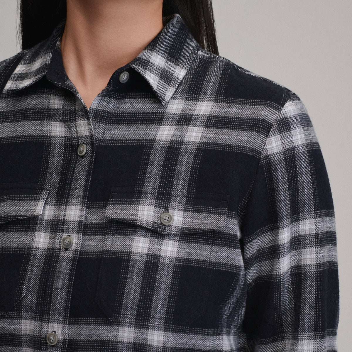 Women's Long-Sleeve Heritage Soft Classic Flannel Shirt-Black-3