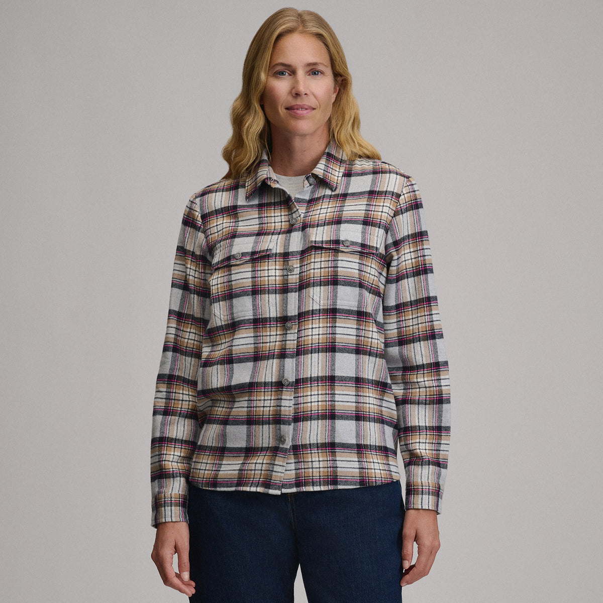 Women's Long-Sleeve Heritage Soft Classic Flannel Shirt-Med Heather Gray-9