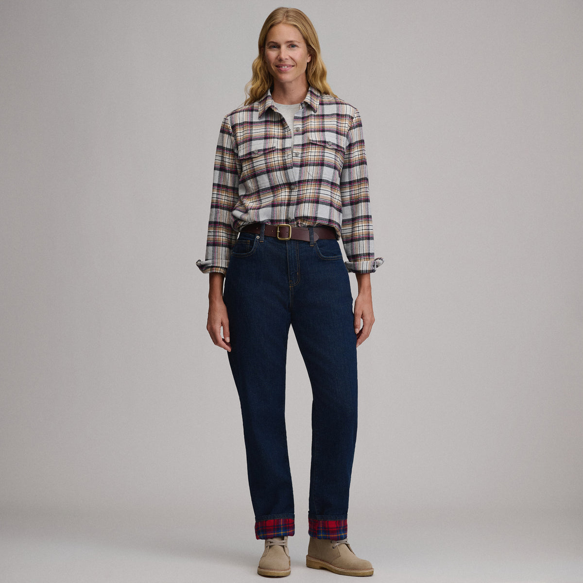 Women's Long-Sleeve Heritage Soft Classic Flannel Shirt-Med Heather Gray-12