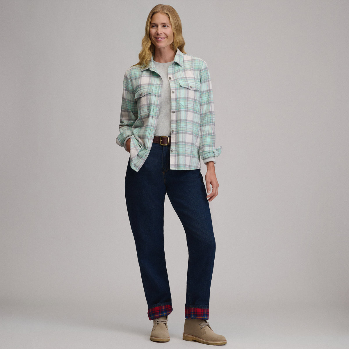 Women's Long-Sleeve Heritage Soft Classic Flannel Shirt-Pepper Mint-16