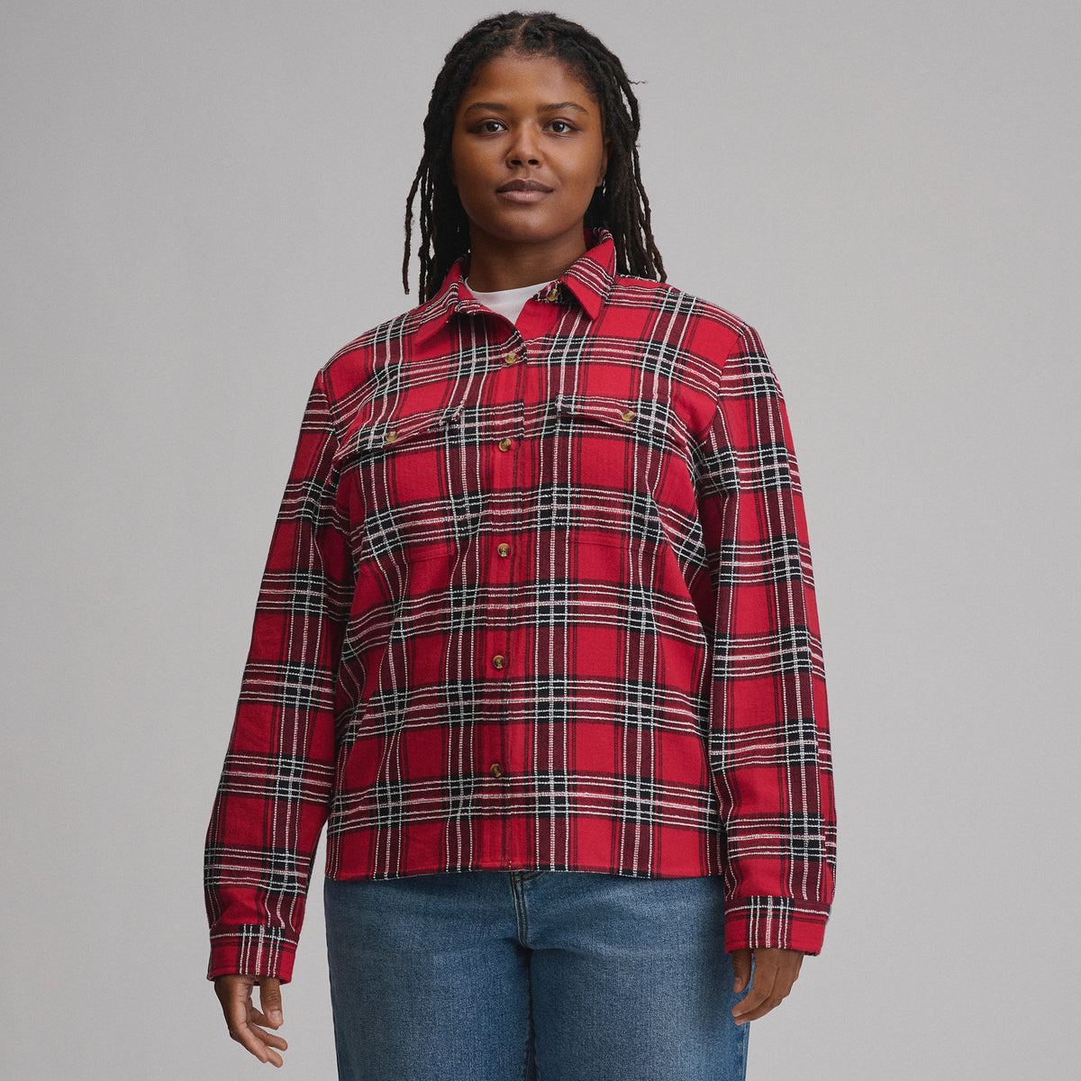 Women's Long-Sleeve Heritage Soft Classic Novelty Flannel Shirt-Cardinal-1