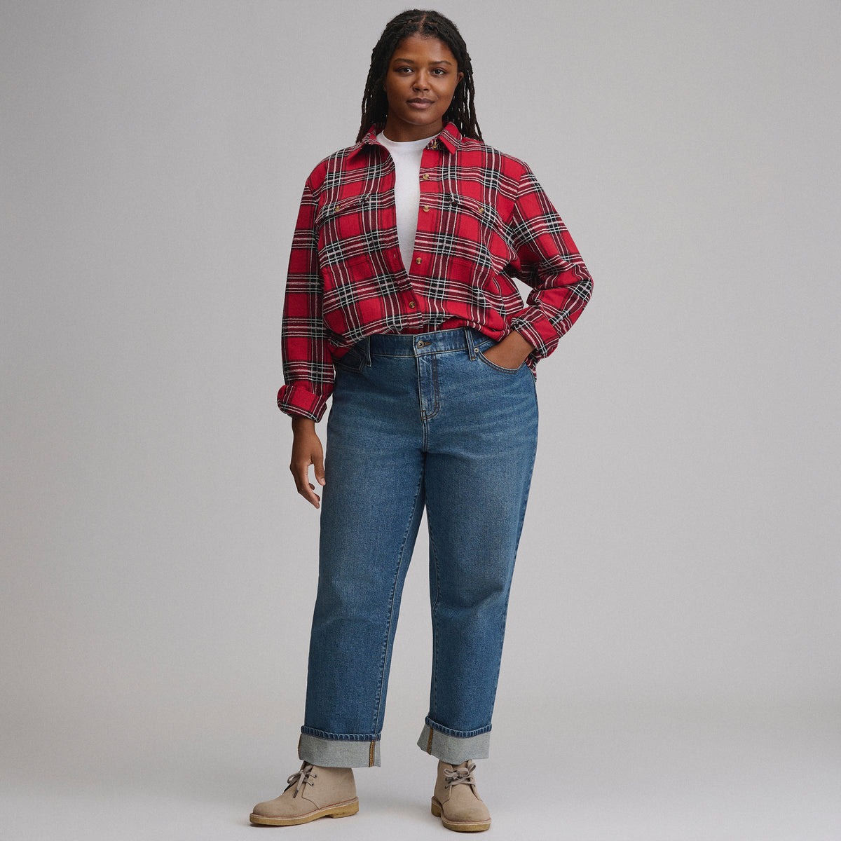Women's Long-Sleeve Heritage Soft Classic Novelty Flannel Shirt-Cardinal-4