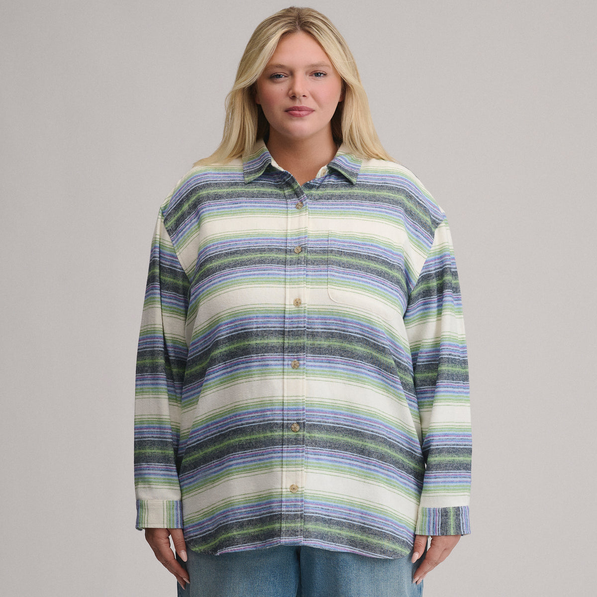 Women's Long-Sleeve Heritage Soft Boyfriend Flannel Shirt-Limestone-5