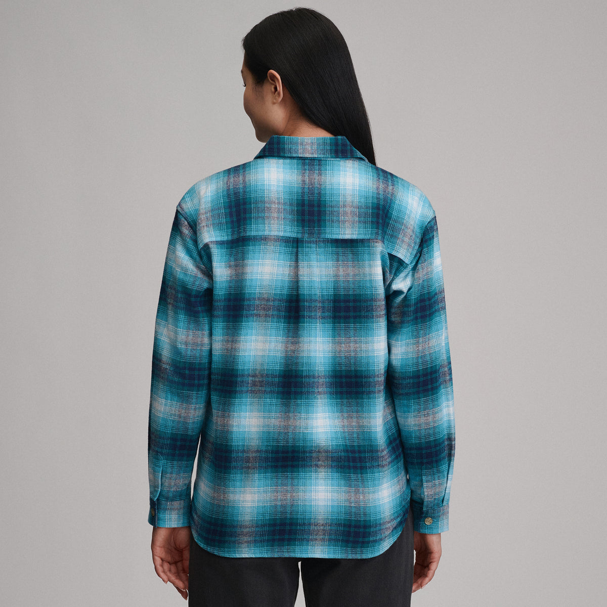 Women's Long-Sleeve Heritage Soft Boyfriend Flannel Shirt-Sea Spray-2