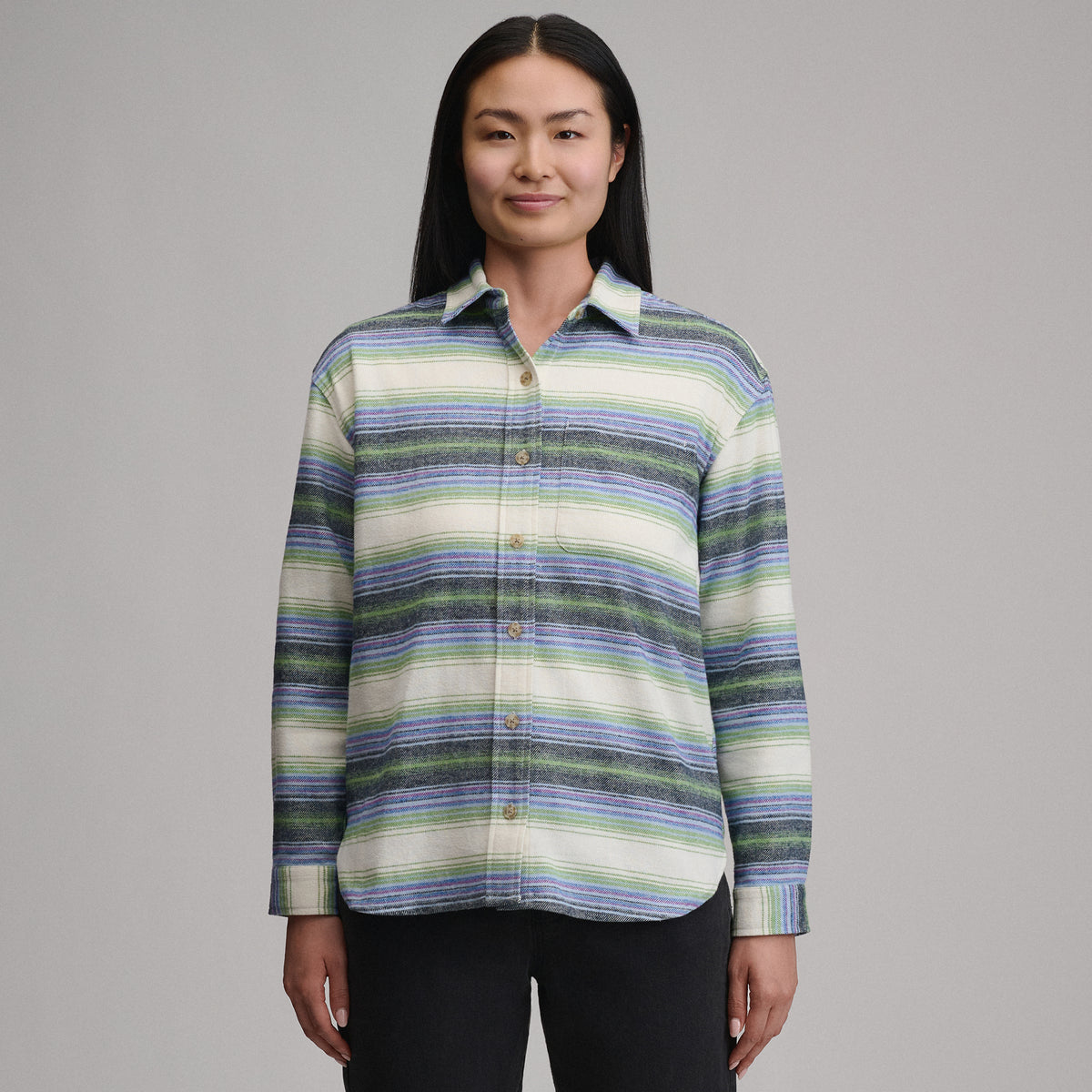 Women's Long-Sleeve Heritage Soft Boyfriend Flannel Shirt-Limestone-5