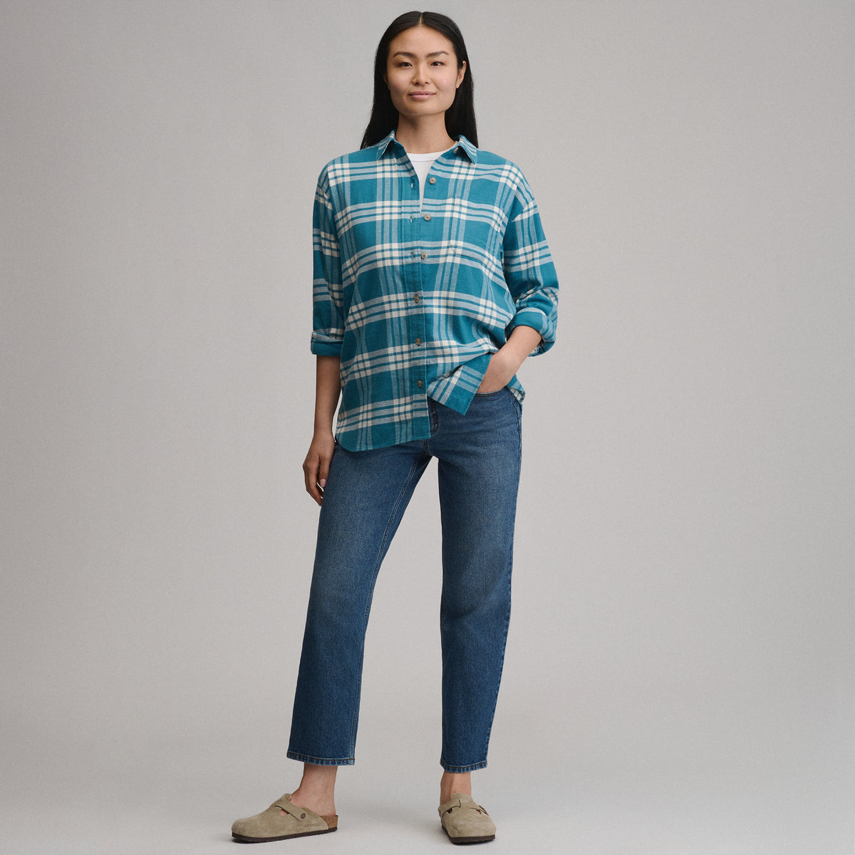 Women's Field Flex Boyfriend Flannel Shirt-Azure-4