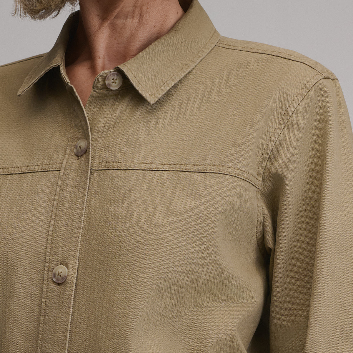 Women's Cotton Twill Shirt Jacket-Dark Khaki-3