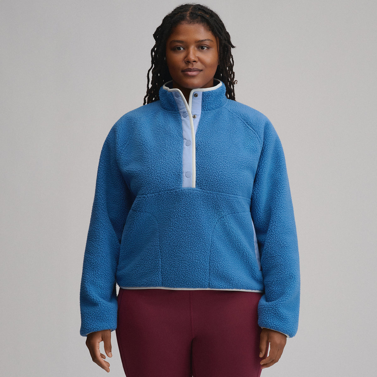 Women's Plush Fleece Snap-Mock Pullover-Dk Chambray-1